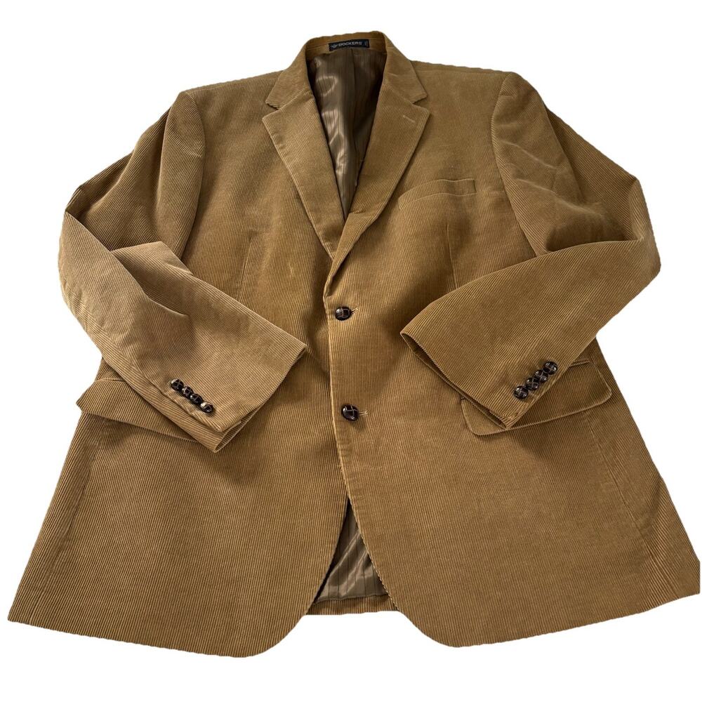 Dockers Men's Tan Sport Coat Blazer Two Button Beige Cotton Corduroy Size 46L